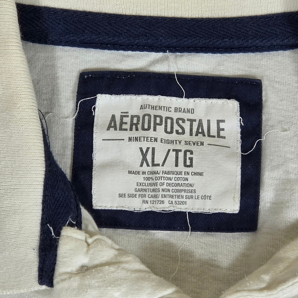 Y2K 2000s Aeropostale Mens XL Cream Short Sleeve Phys Ed Graphic Polo Shirt - Picture 4 of 7